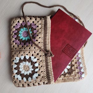 Crochet Flower Book Sleeve, Books Lovers Gift, Cotton Multicolour Cozy Clutch Bag Pouch, Handmade Book Cover,  Crochet Daisy Book Cover