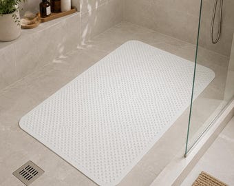 Anti Slip Shower Mat White Waffle Bath Mat Non Slip Tub Mat Suction Cup Shower Floor Mat Bathroom Safety Mat