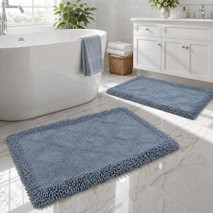 Blue Bath Rug Set of 2 Shaggy Cotton Bath Mat Blue Bathroom Rug Plush Absorbent Bath Rug Soft Washable Bathroom Mat