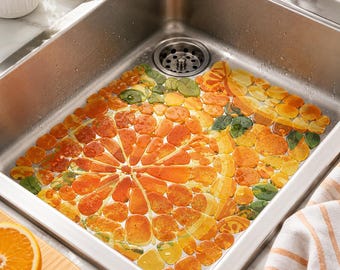 Kitchen Sink Mat PVC Sink Protector Pebble Sink Mat Cut to Fit Sink Liner Orange Drainage Mat Dish Protector