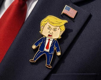 Funny Trump Enamel Pin – Cartoon Trump Lapel Pin, Anti-Trump Meme Badge, Political Gag Gift