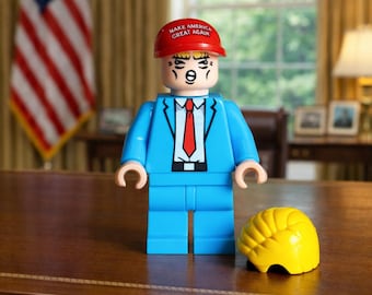LEGO Trump Parody Minifigure Art Print – Political Satire Toy Figure, Funny Office Desk Decor, Patriotic Meme Gift, Collectible USA Humor