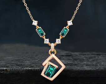 14k Gold Emerald & Moissanite Pendant Necklace - May Birthstone