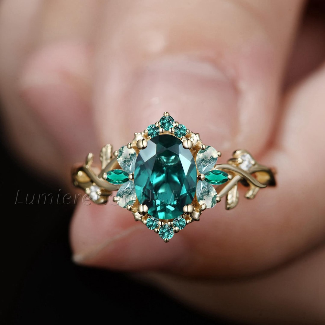 Emerald Leaf Inspired Engagement Ring, Gift for Her - Etsy