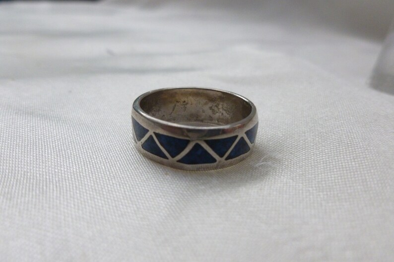 Blue enamel 925 ring South Western deep blue silver ring Vintage decorative ladies silver ring