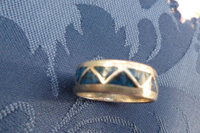 Blue enamel 925 ring South Western deep blue silver ring Vintage decorative ladies silver ring