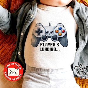 Player 3 Loading Baby Onesie® - Gamer Baby Bodysuit - Video Game Pregnancy Announcement - Nerdy Gift