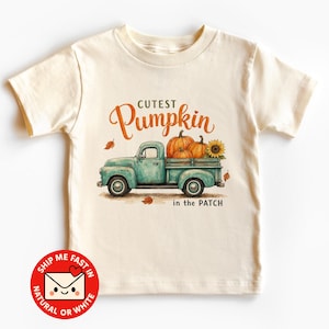Cutest Pumpkin In The Patch Kids T-Shirt - Teal Vintage Truck