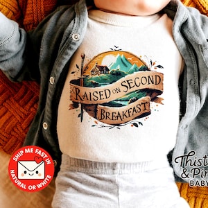Raised on Second Breakfast Baby Onesie® - Halfling Hobbit Bodysuit - Fantasy Nerdy Baby Outfit