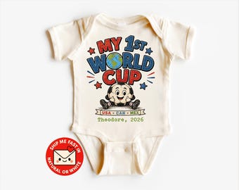 Body personalizado para bebé del primer Mundial 2026, body de fútbol para bebé con nombre personalizado.