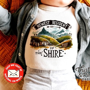 Newest Resident of the Shire Baby Onesie® - Halfling Baby Bodysuit - Hobbit Fantasy Baby Announcement