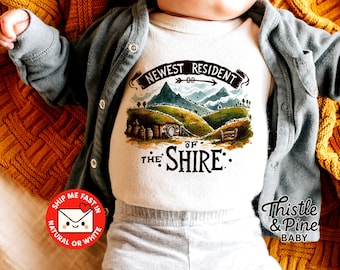 Newest Resident of the Shire Baby Onesie® - Halfling Baby Bodysuit - Hobbit Fantasy Baby Announcement