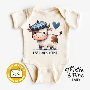 A Wee Bit Scottish Cow Baby Onesie® – Highland Cow Baby Outfit, Cute Scottish Baby Shower Gift, Plaid Cow Newborn Bodysuit