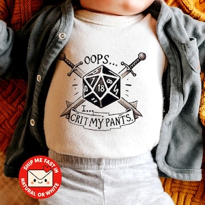 Oops I Crit My Pants Baby Onesie® Version 2 • DnD Gamer Baby Outfit • Funny Nerdy Bodysuit