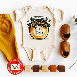 Body de bebé con diseño de tarro de miel de granja • Conjunto de bebé con tarro de miel • Body de bebé con diseño de abeja y miel