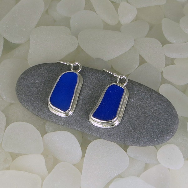 Cobalt Blue Sea Glass Bezel Earrings