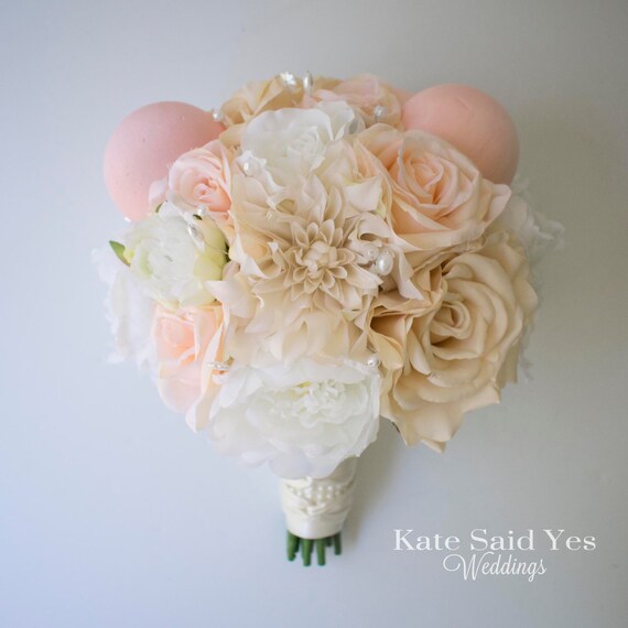 Disney Wedding Ivory And Blush Pink Mickey Ear Bouquet With Etsy