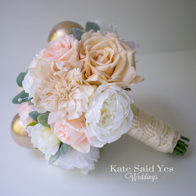 Disney Wedding Ivory And Blush Pink Mickey Ear Bouquet With Etsy