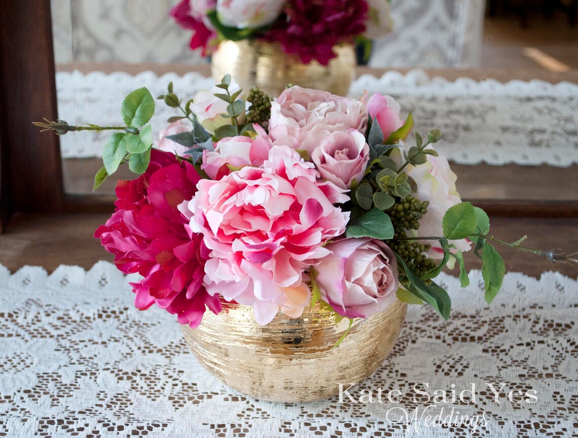 Wedding Centerpiece Peony and Rose Gold Wedding Centerpiece Etsy