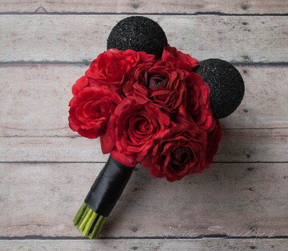 Disney Wedding Mickey Wedding Bouquet Red Rose Wedding Etsy