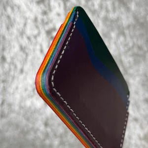 Carteira de couro arco-íris feita à mão, capa para cartão de crédito multicolorida, porta-cartões com 5 compartimentos para o mês do orgulho, acessório LGBTQ em 6 cores