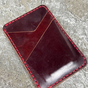 Carteira de cartão Horween Shell Cordovan feita à mão **Manchada** **Sem marca do fabricante**