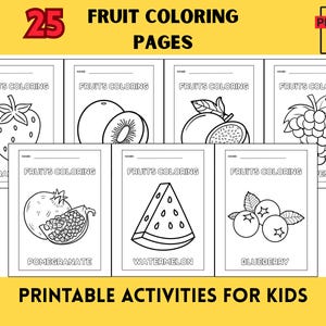 Obst Malseiten, Obst Malbuch für Kinder, süße Früchte, ideal für das Lehren von Obst, Obst Färbung Arbeitsblatt, sofort Download.