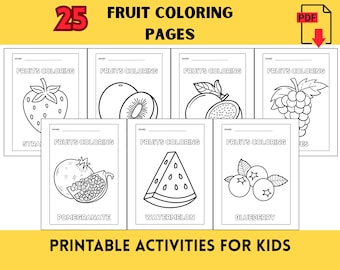 Dibujos de frutas para colorear para niños: ¡Aprende a dibujar y a colorear! (Descarga instantánea)