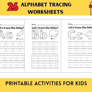 Alphabet Tracing Worksheets for Kids, Letter Tracing Printable Workbook, Handwriting Practice Preschool Kindergarten Homeschool Montessori
