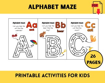 Alphabet Maze Worksheets: Letter Puzzle Game for Kids (PDF Download)