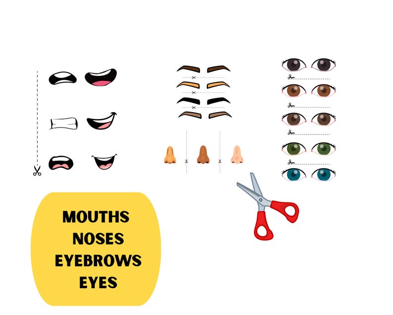 Make A Face Activity | 3 Skin Tones |face Parts, Eyes, Noses, Mouths ...