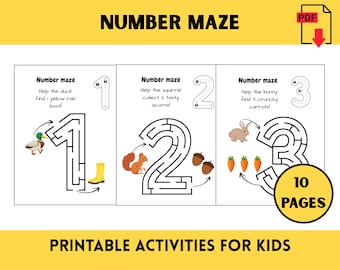 Number Maze Worksheets: Preschool Number Recognition Activities (PDF Downloadable Pack)