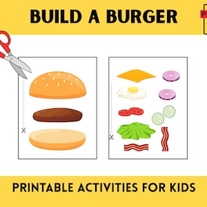 Build a Burger Pretend Play| Printable Burger|  Role Play Set Kids, Kindergarten, Learning Activity, Toddler| PDF
