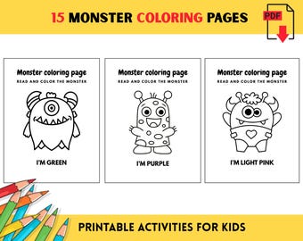 Monster Coloring Pages for Kids: Fun Read & Color Activity (Digital Download)