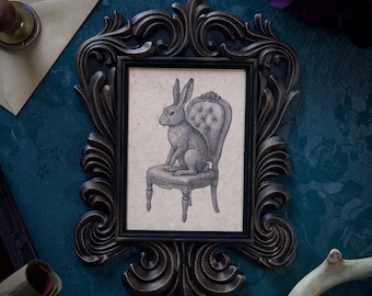Rabbit Baroque Portrait in Vintage Style Frame – Gothic Cottagecore Decor, Dark Academia Artwork, Victorian Inspired Oddity