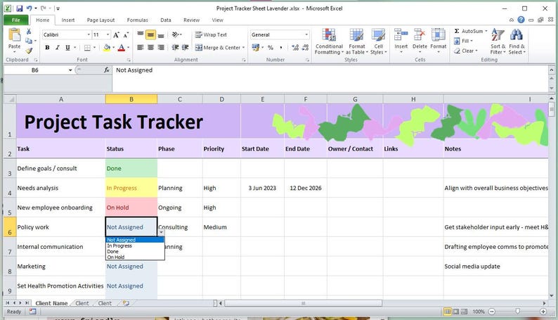 Task Owner Grid Project Task Tracker: Digital Download EXCEL - Etsy
