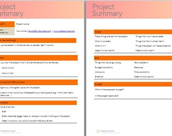 Proyecto One-Pager: Descarga digital en formato DOCX y PDF rellenable. Resume tu proyecto.