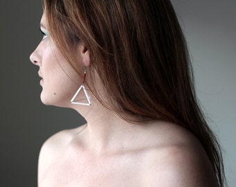 White Prism Earrings with coral beads- Geometric himmeli inspired dangle earrings