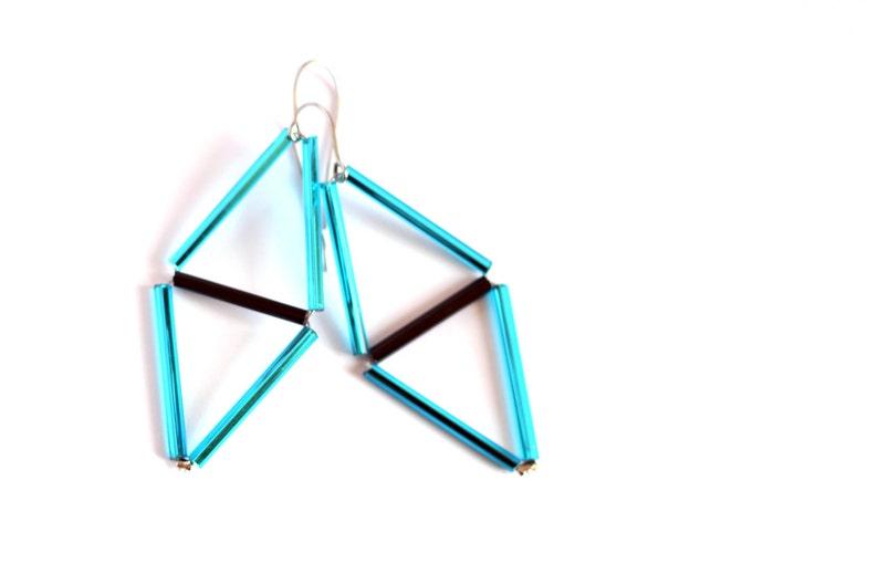 Sky blue Himmeli Earrings Rhombus earrings Minimal urban jewelry image 4
