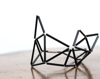 ブラックファセットブレスレット - プリズム幾何学模様ステートメントカフブレスレット - ヒンメリ風