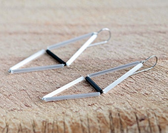 White Earrings- Long Triangle Dangle contemporary- Zdrop