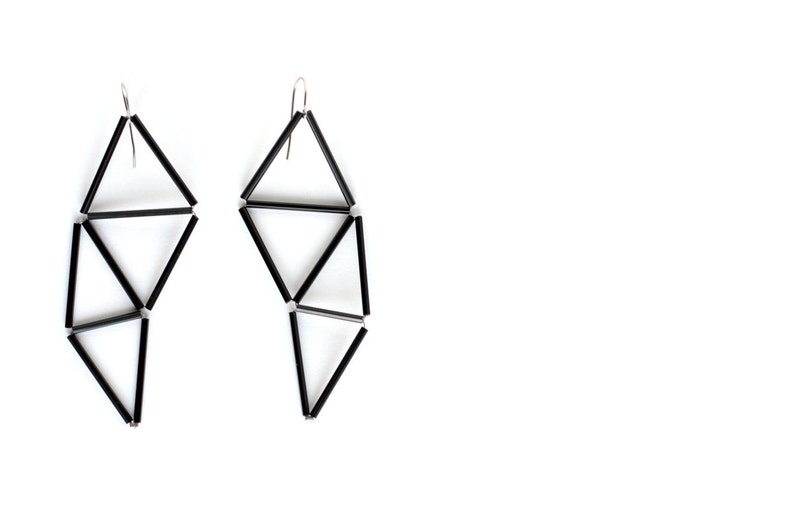 Black Edgy Geometric Earrings Statement Trianlge Earrings Etsy