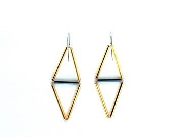 Gold Triangle Earrings - Himmeli inspired- Long Dangle Earrings