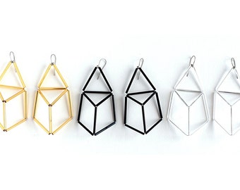 Geometric Statement Earrings-Clear Prism Earrings- 3d Triangle Earrings