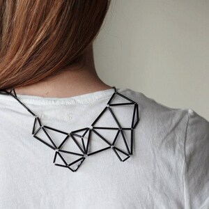 Geometric Statement Necklace Faceted Prism Triangle necklace Black minimalist necklace image 1