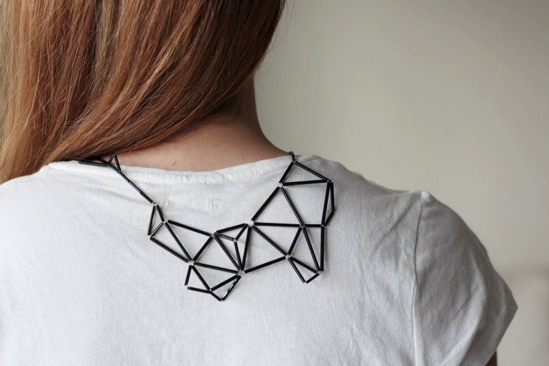 Geometric Statement Necklace Faceted Prism Triangle necklace Black minimalist necklace image 1
