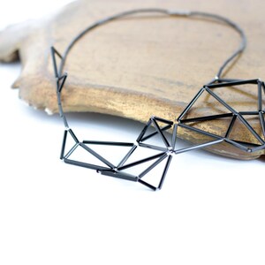 Geometric Statement Necklace Faceted Prism Triangle necklace Black minimalist necklace image 3