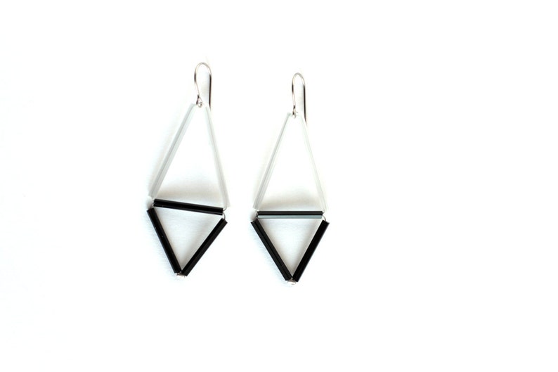 Black White Earrings Himmeli earrings Glass minimal geometric image 3