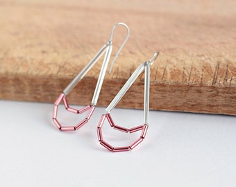 Pink Drop Earrings- Glass Dangle Earrings- Minimalist