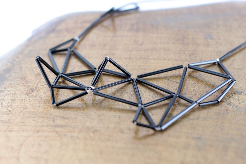 Geometric Statement Necklace Faceted Prism Triangle necklace Black minimalist necklace image 4